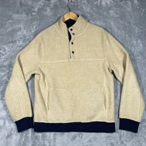 J. Crew Authentic Fleece Sherpa Snap Neck Pullover Sweater Beige Men Medium